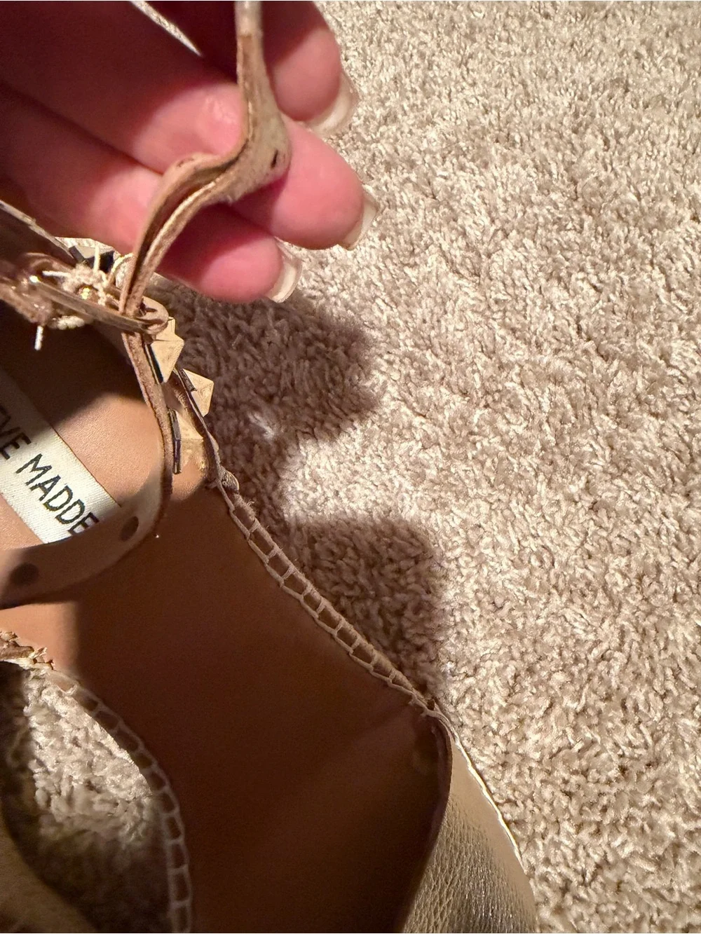 Steve Madden Metallic Gold Espadrille Wedge Sandals with Studded Ankle Straps